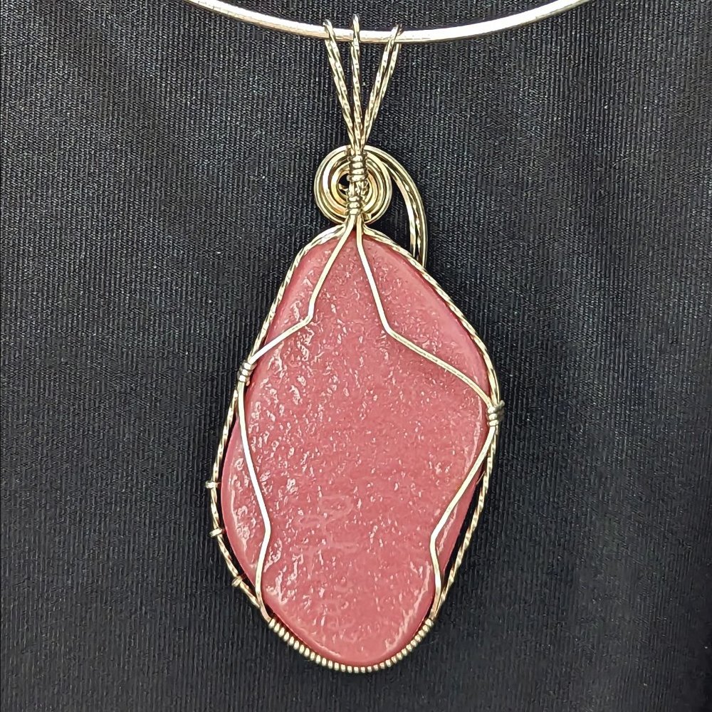 WOW Signed Pink * Rainbow * DICHROIC Sterling Silver Wire-Wrapped Glass Pendant - Picture 3 of 3